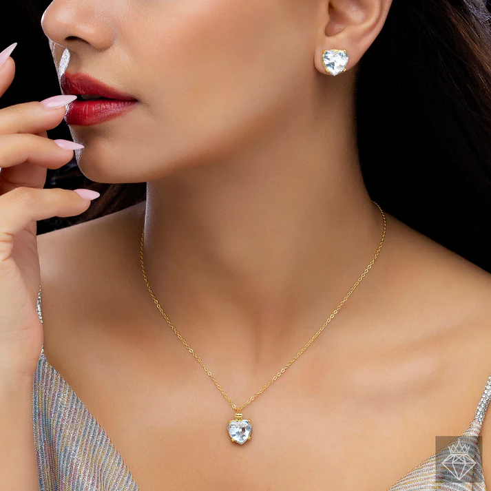 Anti-Tarnish Solitaire Necklace Set With Earrings
