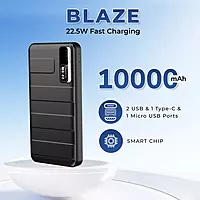 Lapcare Blaze power bank with 22.5 W fast charging, dual USB-A + Type-C, digital display, LED battery indicator & smart safety protection.