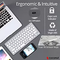Coconut Wonder WK23 Wireless Keyboard (Bluetooth & Wireless, Sleek Design, Responsive Keys, Comfortable Typing Experience, 1 Year Warranty)