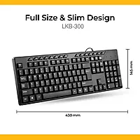 Lapcare Alfa‑1 LKB‑300 keyboard: 104‑key layout plus 15 hotkeys, USB plug‑and‑play, adjustable kickstand & 10 million keystroke lifespan.