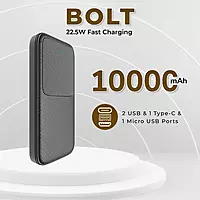 Lapcare Bolt LPB‑012: 10,000 mAh power bank with 12 W fast charging, dual USB‑A + Type‑C ports, LED indicator & smart safety protections.