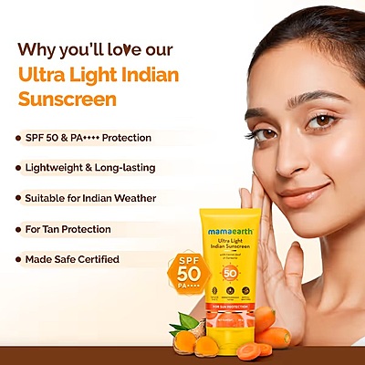 Mamaearth Ultra-Light Indian Sunscreen SPF 50 PA++++ Mamaearth Ultra-Light Indian Sunscreen SPF 50 PA++++