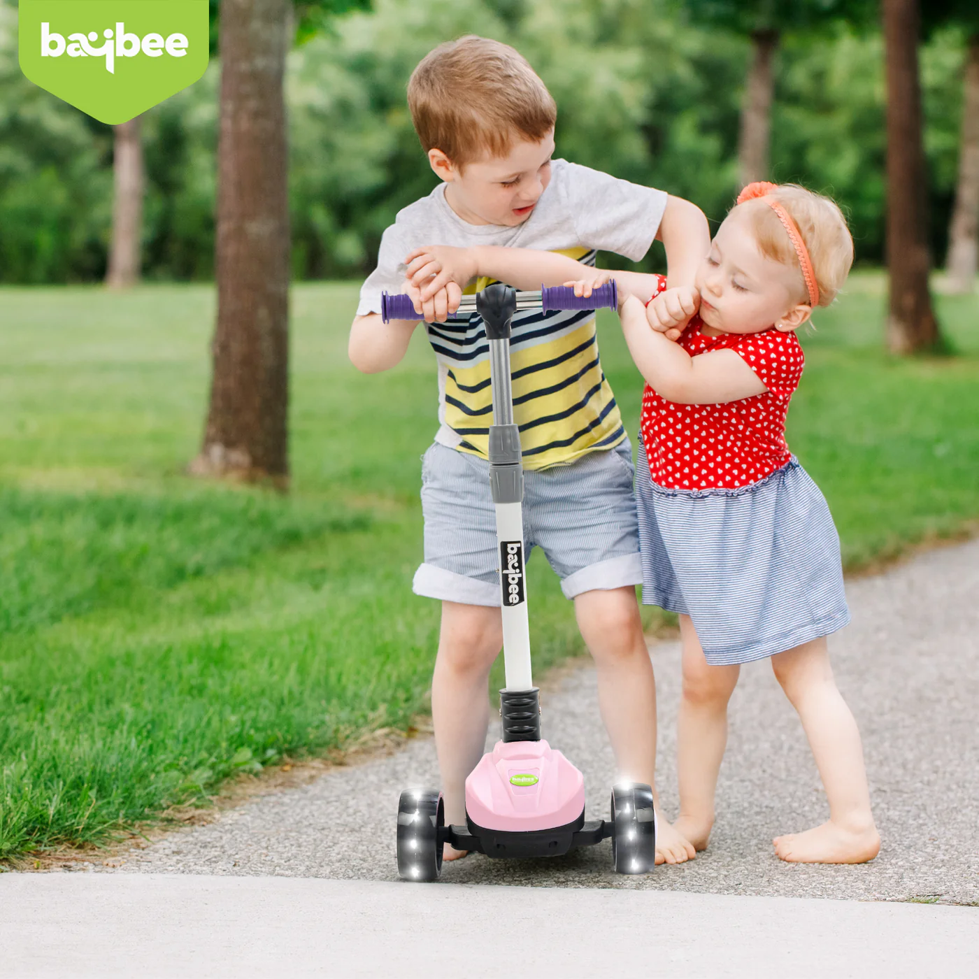 Baybee Phantom Skate Scooter for Kids, Foaldble 3 Wheel Kids Scooter with 3 Height Adjustable- Pink