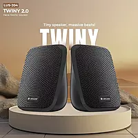 Lapcare LUS‑204 (Twinny 2 compact USB-powered speaker set delivering 5 W×2 stereo sound 3.5 mm AUX input, inline volume control distortion‑free output compatible with PCs