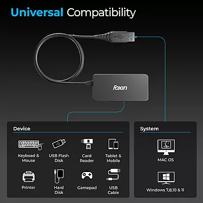 USB HUB FOXIN 4 PORT 2.0 1.5MTR FUH-002 (USB 2.0X4)