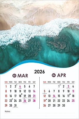2026 Ocean View Wall Calendar