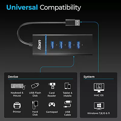 USB HUB FOXIN 4 PORT 3.0 FUH-344 (USB 3.0X4)