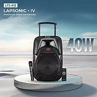 lapcare LAPSONIC IV LTS‑612: 40 W stereo party speaker with wired mic, Bluetooth/AUX/FM/USB support, LED lights & remote control—perfect for events