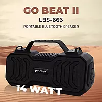 Lapcare Go Beat II (LBS‑666): 14 W RMS portable Bluetooth speaker with dual‑diaphragm stereo sound, 10 hr battery, TWS pairing, micro‑SD/FM/AUX support, hands‑free calling.