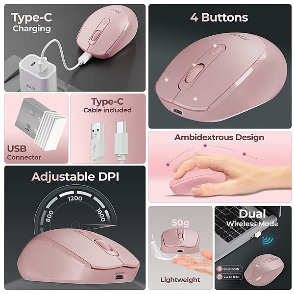 WIRELESS MOUSE FOXIN FLOW BT+2.4GHZ DPI (PINK)