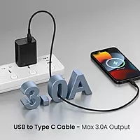 Portronics Konnect Core 3 – USB-A to Type-C Cable, 1.5m, Durable, Fast Charging, Data Transfer, Compatible with Smartphones, Tablets, Laptops, Sleek Black Design, Ideal for Everyday Use.