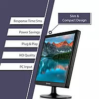 LapCare LM17SQ: 17″ HD (1440×900) LED monitor with 8 W power usage, VGA + HDMI ports, wall‑mountable, 2/6 ms response, flicker‑free.