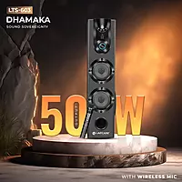 lapcare Dhamaka LTS‑603 delivers 50 W RMS sound, deep bass, Bluetooth 5.0, USB/AUX/FM playback, LED display, and comes with wireless mic & remote control