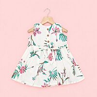 Floral Breeze White Sleeveless Cotton Frock
