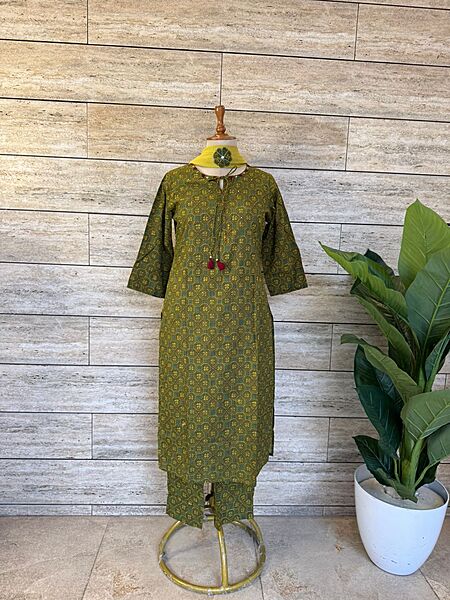 Pure Cotton Ajrakh Dupatta Set With Applique Work Dupatta