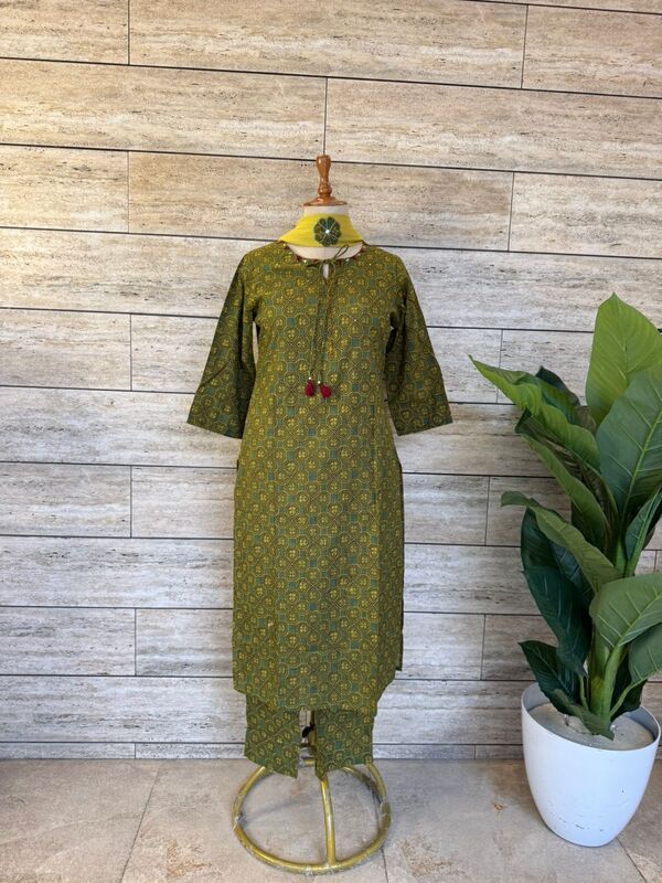 Pure Cotton Ajrakh Dupatta Set With Applique Work Dupatta