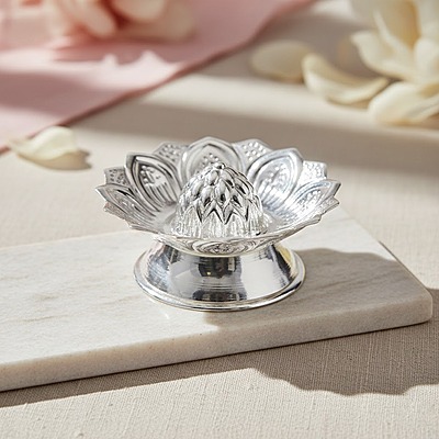 Sterling Silver Agarbatti Stand Lotus Design Incense Dhoop Sticks Holder