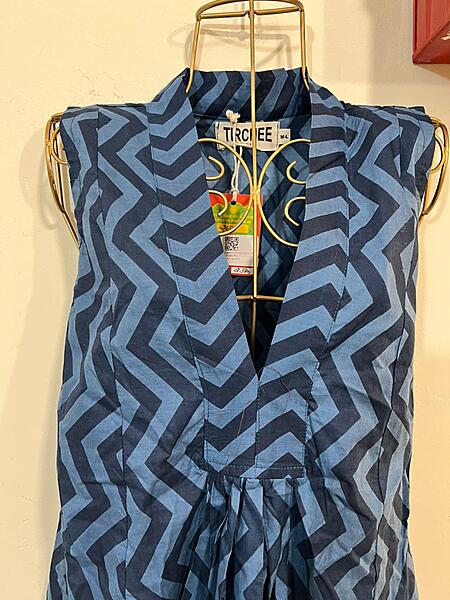 Charita's Everyday Sleeve Less Flare Dress - Blue ZigZag