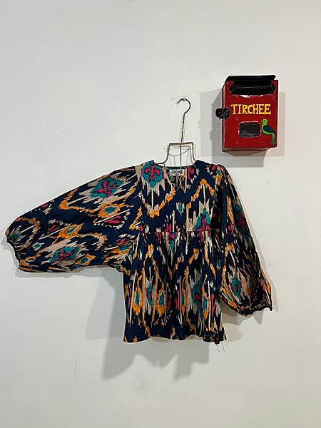 Dilruba's Balloon Sleeve Peplum Top - Blue & Ikkhat