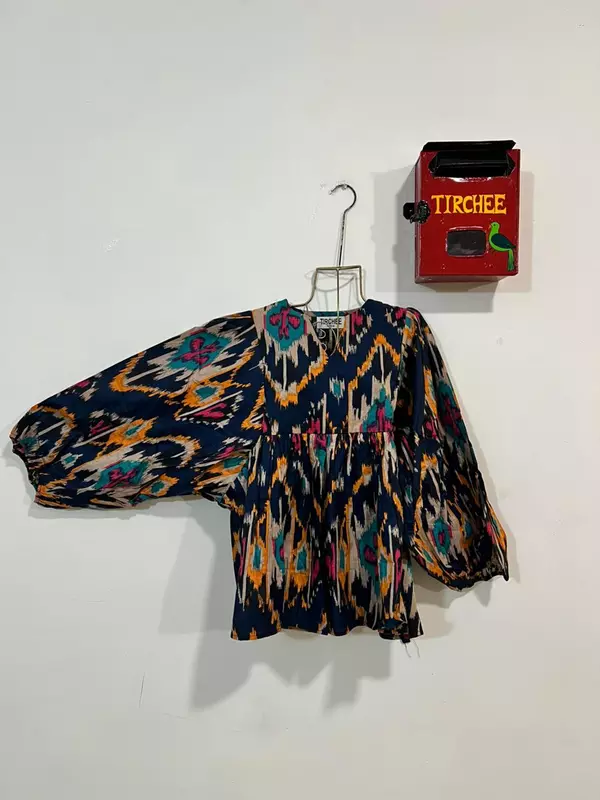 Dilruba's Balloon Sleeve Peplum Top - Blue & Ikkhat
