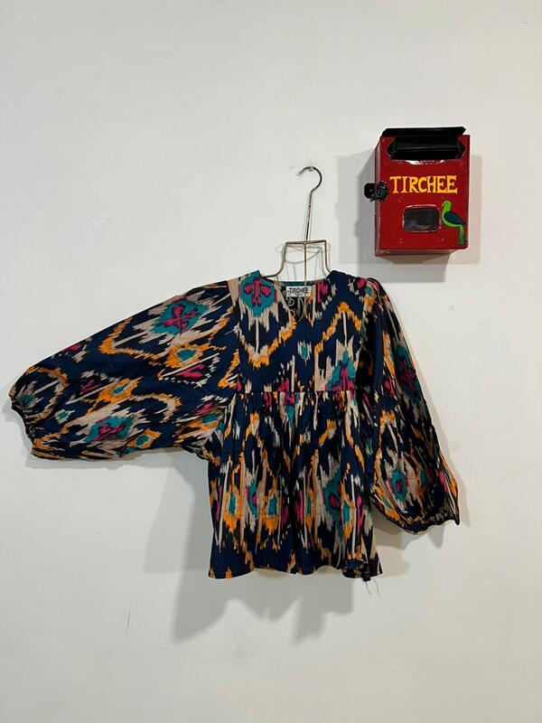 Dilruba's Balloon Sleeve Peplum Top - Blue & Ikkhat