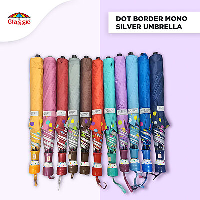 2Fold Mono Silver Dot Border Classic Umbrella | (Pack of 12pcs) | 21inch - INR 150/piece | 24inch - INR 180/piece