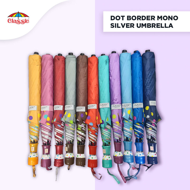2Fold Mono Silver Dot Border Classic Umbrella | (Pack of 12pcs) | 21inch - INR 150/piece | 24inch - INR 180/piece
