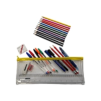 Stationery Filled Yellow Zip 13x5"" Pencil Case with Colouring Pencils