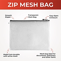 Pack of 12 A3 Black Zip Strong Mesh Bags - Tough Waterproof Storage