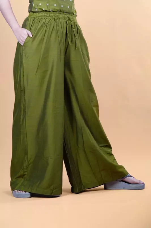 Women Flared Solid Palazzo - Green