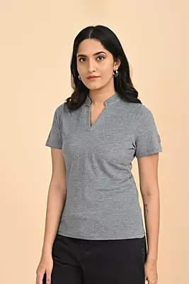 Women's V Neck Polo Tshirt - Teal