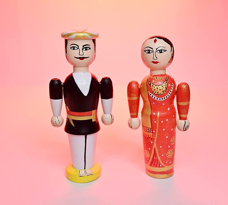 Traditional Indian Toy Set Raja & Rani Wooden Dolls Non Toxic Colors
