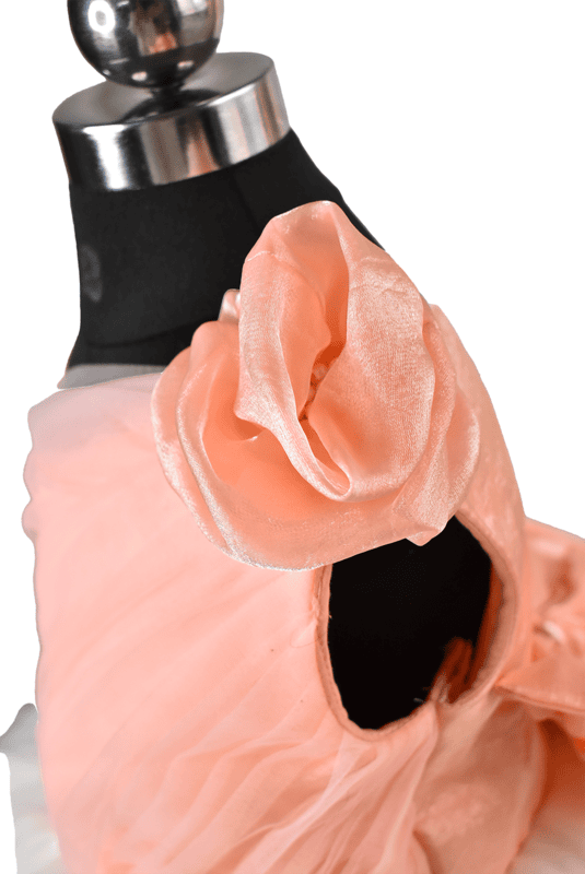 Peach White One Shoulder Tulle Dress