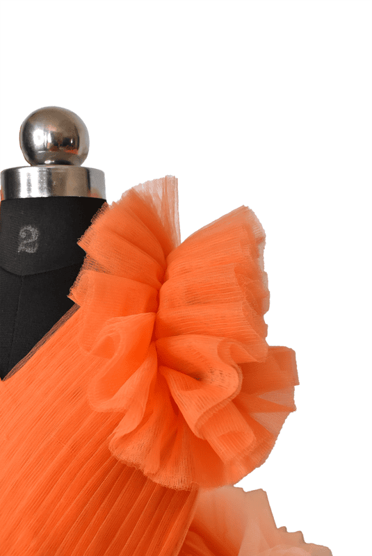 Apricot Flame Tulle Dress with Blush Accents