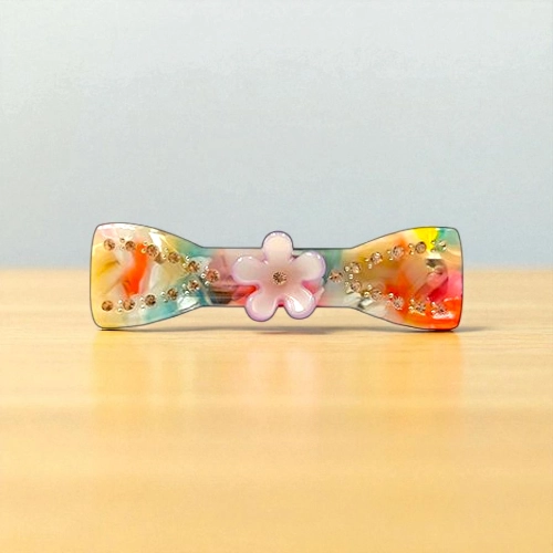 Acetate Hair Barrette with Floral Accent