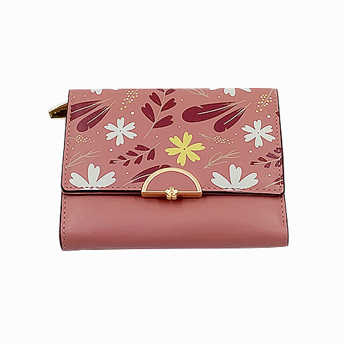Floral Tri-Fold Small Wallet with Zipper & ID Window