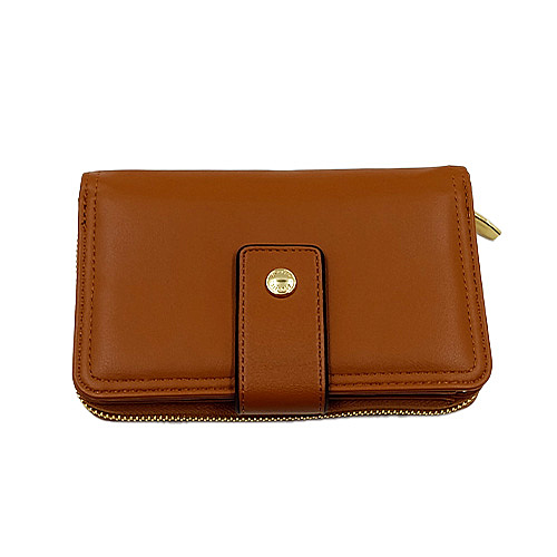 Women's Tan Faux Leather Bi-Fold Wallet with Zip Pocket