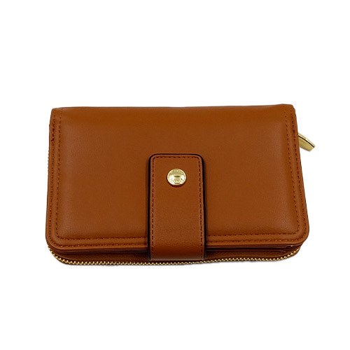 Women's Tan Faux Leather Bi-Fold Wallet with Zip Pocket