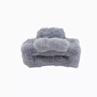 Plush Faux Fur Hair Claw Clip - Vibrant Grey Hair Clamp