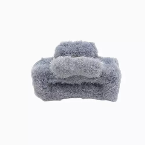 Plush Faux Fur Hair Claw Clip - Vibrant Grey Hair Clamp