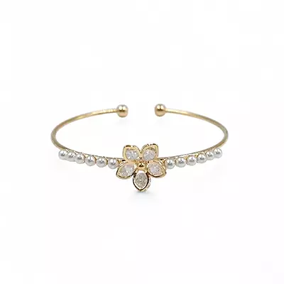 Kids' Gold-Tone Flower & Pearl Adjustable Cuff Bracelet