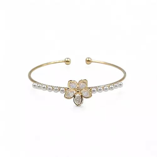 Kids' Gold-Tone Flower & Pearl Adjustable Cuff Bracelet