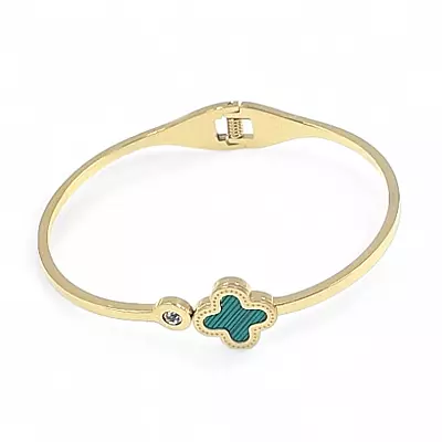 Green Clover Anti-Tarnish Gold Bangle - Stainless Steel