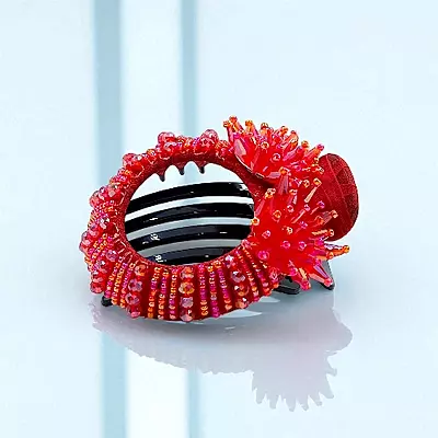 Chic Stripe Hair Claw Clip with Beaded Embellishments