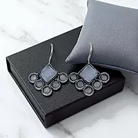 Geometric Gray Gemstone Earrings - Silver-Toned Drop Earrings