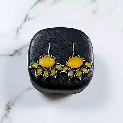 Yellow Crystal Silver-Plated Drop Earrings | Statement Jewelry