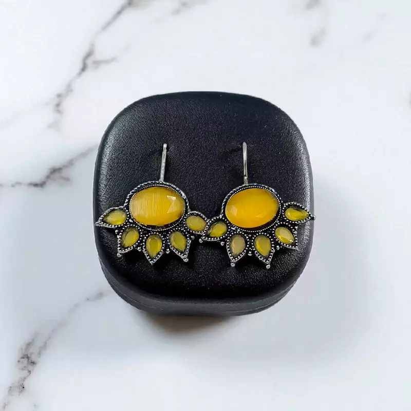 Yellow Crystal Silver-Plated Drop Earrings | Statement Jewelry
