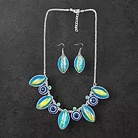 Protective Evil Eye Pendant Teal Necklace - Dichroic Glass Good Luck Charm