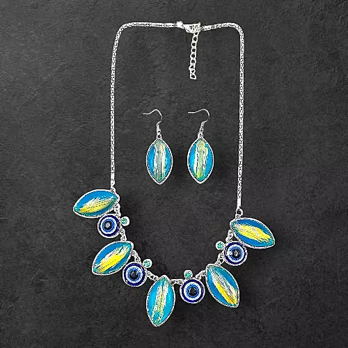 Protective Evil Eye Pendant Teal Necklace - Dichroic Glass Good Luck Charm