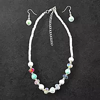 Pastel Mint Green Bead & Pearl Necklace and Earring Set | Elegant Fashion Jewelry